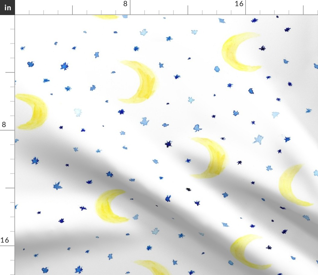 Moons and stars ★ huge scale watercolor night sky pattern for modern nursery, bedding