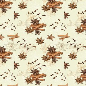 Cinnamon and anise on a beige background