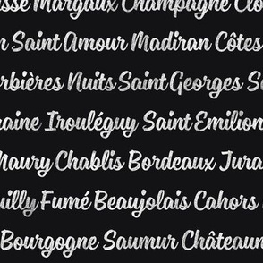 ★ FRENCH WINE LIST ★ White Chalk on Black - Small scale / Collection : French Style :) Words & Breton Stripes Prints