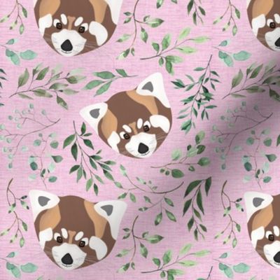 red panda on PINK LINEN