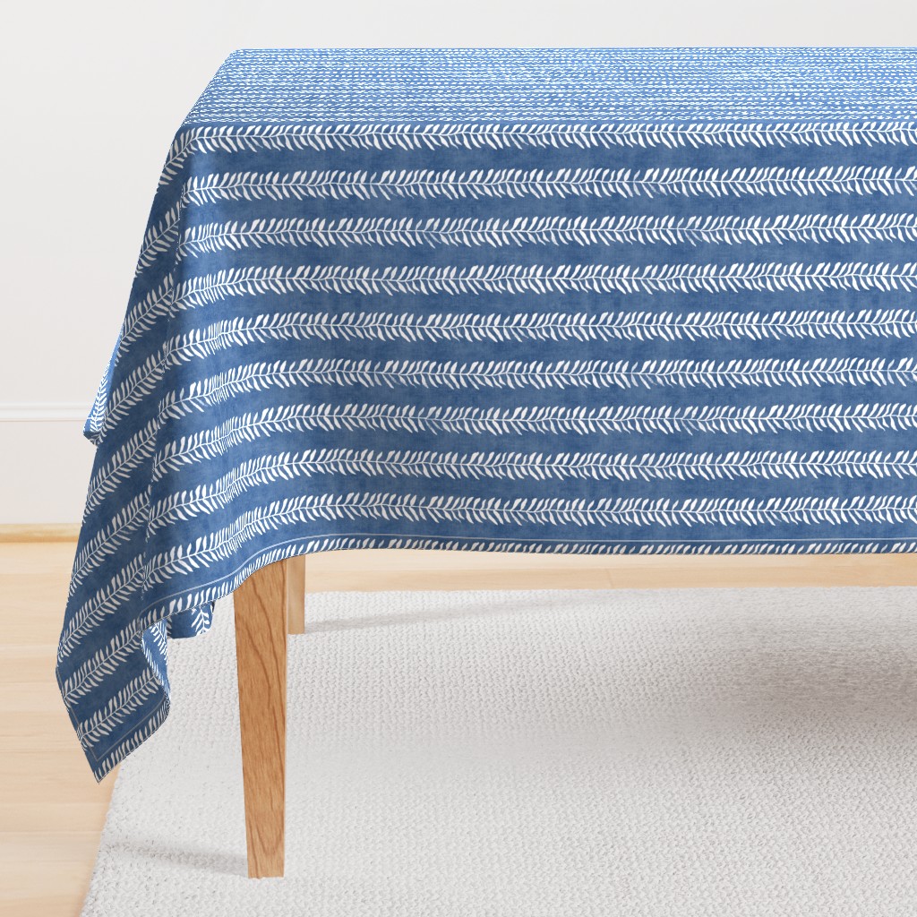 Botanical Block Print in Indigo Blue | Leaf pattern fabric from original block print, plant fabric, white on denim blue.