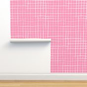 White hand-drawn lines crisscrossing on a pink background