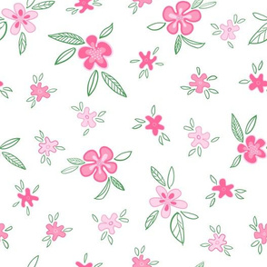 Pink flowers floating on a white background