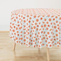 Hand-drawn oranges with baby blue polkadots