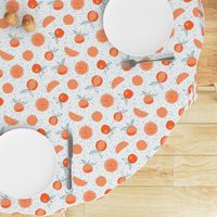 Hand-drawn oranges with baby blue polkadots