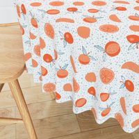 Hand-drawn oranges with baby blue polkadots