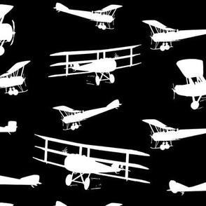 Vintage Airplane Silhouettes with Black Background (Large Scale)