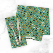 SMALL chickens florals fabric - sunflower floral fabric, farm fabric, chicken lady fabric, chickens fabric - teal