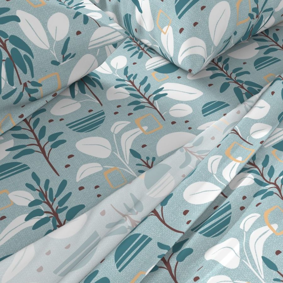 Nomad - Midcentury Modern Botanical Malibu Blue Large Scale