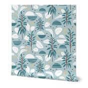 Nomad - Midcentury Modern Botanical Malibu Blue Large Scale