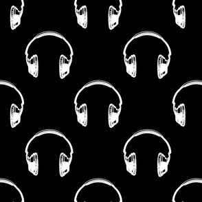Vintage Headphones B&W with Black Background (Large Scale)