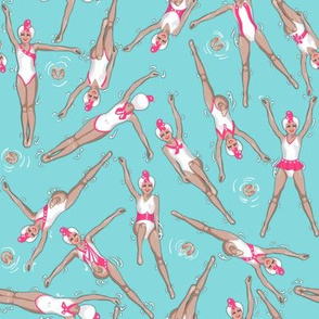 Ditsy Little Swimmers | Pink  on Pool Blue