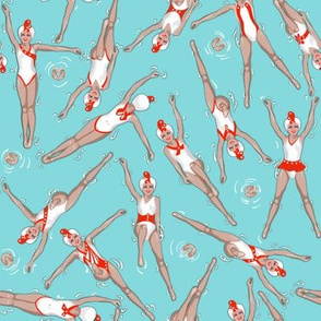 Ditsy Little Swimmers | Red on Pool Blue