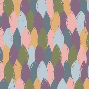 Multicolored hand-drawn Garden Leaves stacked in rows