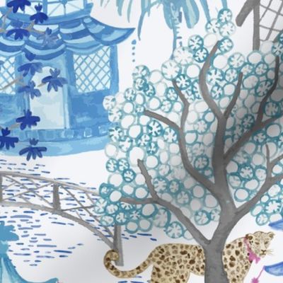 Custom Party Leopards in Pagoda Forest blue teal