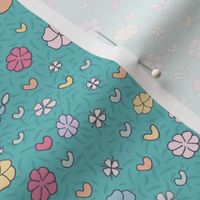 ditsy flowers on teal