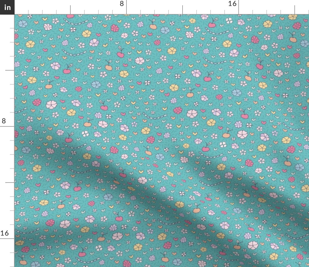 ditsy flowers on teal