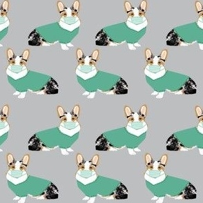 merle corgi in scrubs fabric - dog, dogs, grey