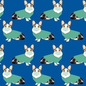 merle corgi in scrubs fabric - dog, dogs, blue