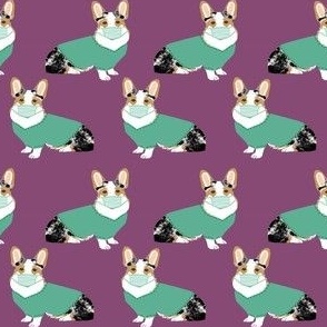 merle corgi in scrubs fabric - dog, dogs, purple