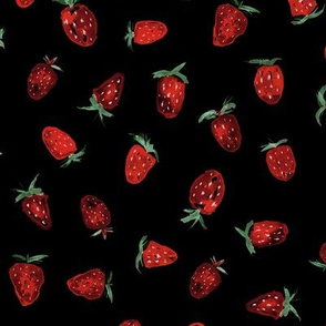 So sweet strawberry on black ★ watercolor berries for modern nursery