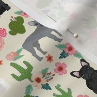 frenchie cactus floral fabric - dogs and cacti fabric - cream