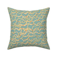 Palm Flower Mambo - wavy lines with flowers on a teal background