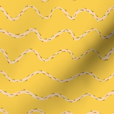 Palm Flower Rhythms - wavy yellow lines with palm flower buds on a bright yellow background