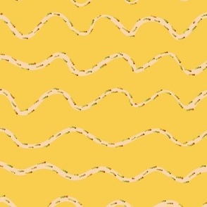 Palm Flower Rhythms - wavy yellow lines with palm flower buds on a bright yellow background