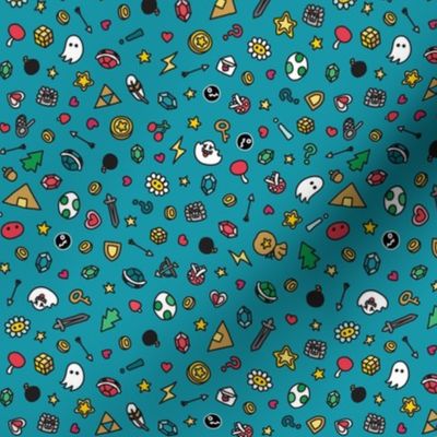 Gamer Doodles Ditsy Print Small Bright Blue 15cm Repeat