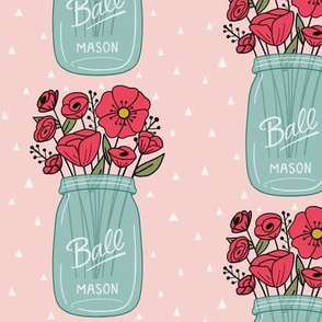 Mason Jar with Flowers - Pink