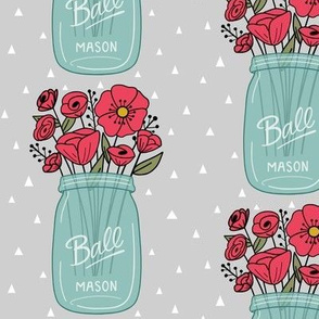 Mason Jar with Flowers - Light gray