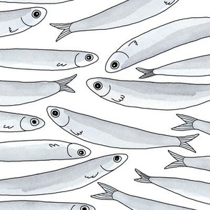shoal of herring - blue watercolor